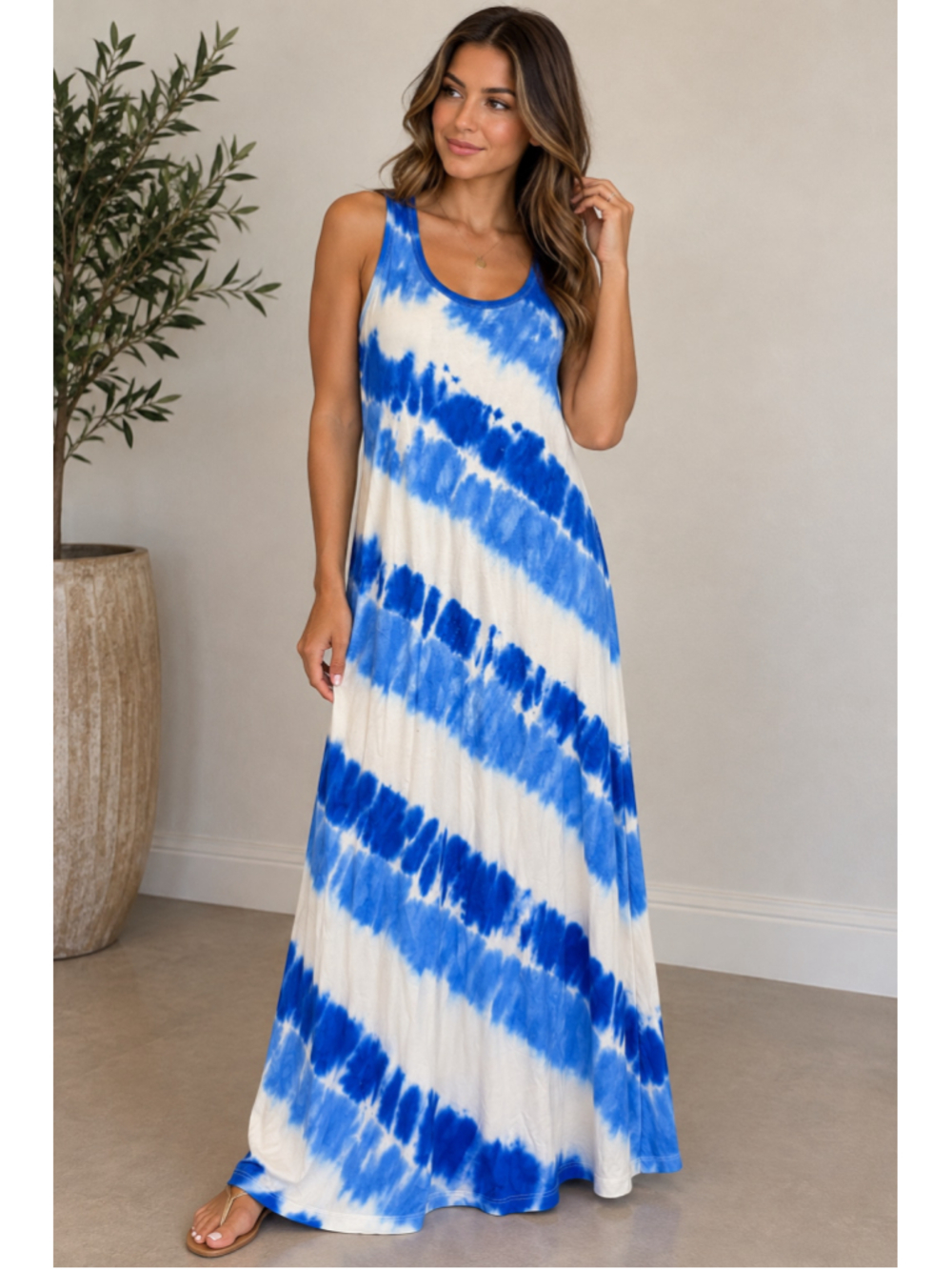 Calvin Klein Blue & White Tie Dye Sleeveless Maxi Dress Size 6